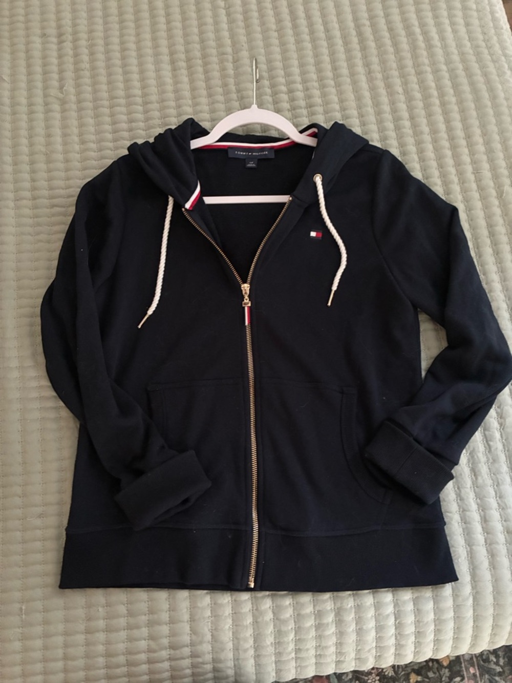 Tommy Hilfiger Navy Zip Hoodie with Gold Zipper